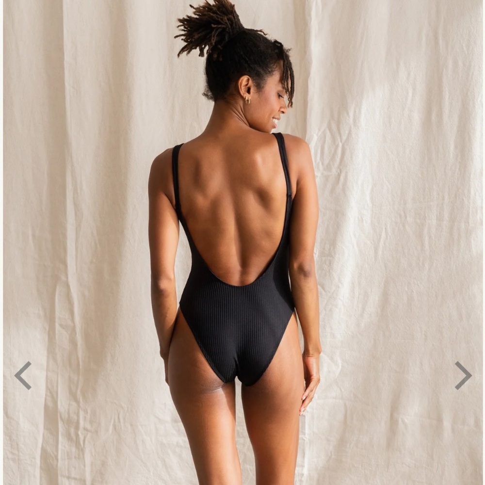 NWT September Scoop Back Black Rib One Piece Swimsuit